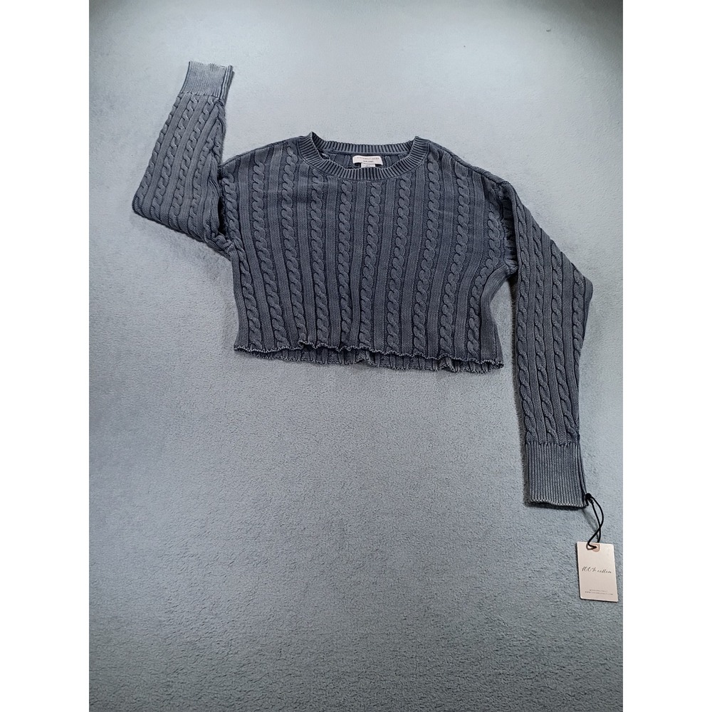 Sincerely Jules Womens Cable Knit Sweater Blue Grey S Cropped Cotton